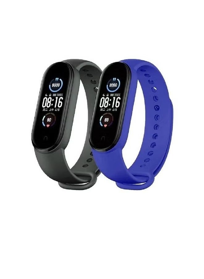 vesus 2-Piece Silicone Replacement Strap For Xiaomi Mi Band 5/6 Black/Dark Blue