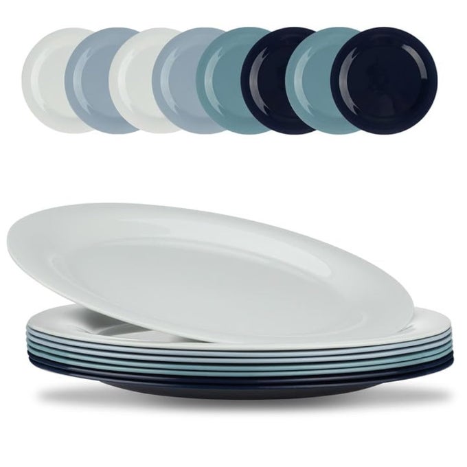102 INCH PLASTIC DINNER PLATES SET 8 PACK UNBREAKABLE DINNERWARE LIGHT WEIGHT REUSABLE PLATES FOR PARTY CAMPING KITCHEN DISHWASHER MICROWAVE SAFE