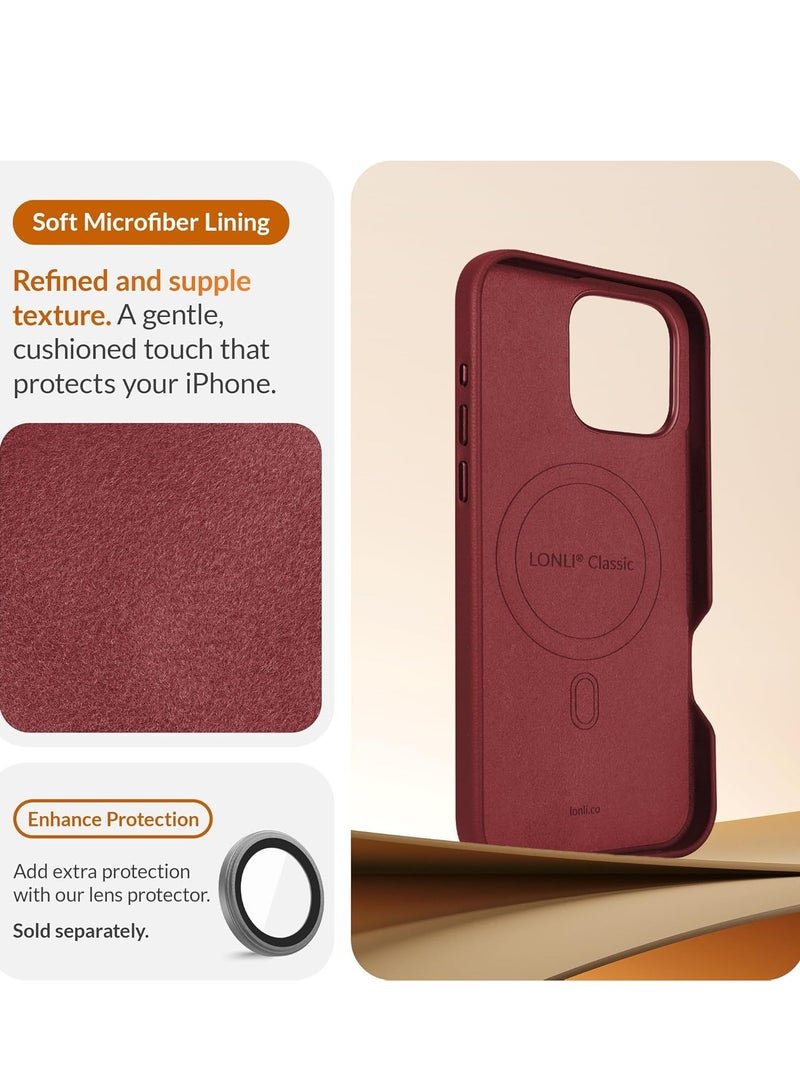 TIGER حافظة جلدية أوروبية فاخرة لجهاز iPhone 16 Pro Max | تنعم وتصبح أكثر ليونة مع مرور الوقت لإحساس فاخر | متوافقة مع MagSafe للشحن اللاسلكي والإكسسوارات المغناطيسية | غلاف هاتف نحيف، واقٍ، وأنيق بلون النبيذ | تصميم متين وخفيف الوزن - Image 5