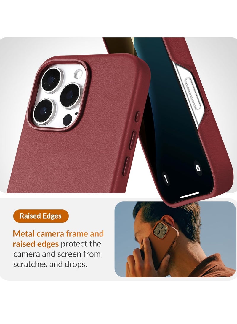 TIGER حافظة جلدية أوروبية فاخرة لجهاز iPhone 16 Pro Max | تنعم وتصبح أكثر ليونة مع مرور الوقت لإحساس فاخر | متوافقة مع MagSafe للشحن اللاسلكي والإكسسوارات المغناطيسية | غلاف هاتف نحيف، واقٍ، وأنيق بلون النبيذ | تصميم متين وخفيف الوزن - Image 3