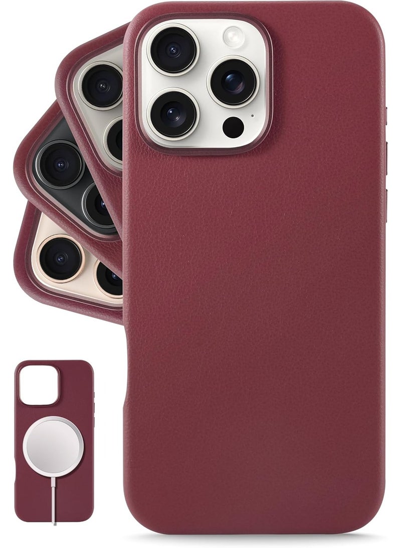TIGER حافظة جلدية أوروبية فاخرة لجهاز iPhone 16 Pro Max | تنعم وتصبح أكثر ليونة مع مرور الوقت لإحساس فاخر | متوافقة مع MagSafe للشحن اللاسلكي والإكسسوارات المغناطيسية | غلاف هاتف نحيف، واقٍ، وأنيق بلون النبيذ | تصميم متين وخفيف الوزن - Image 1