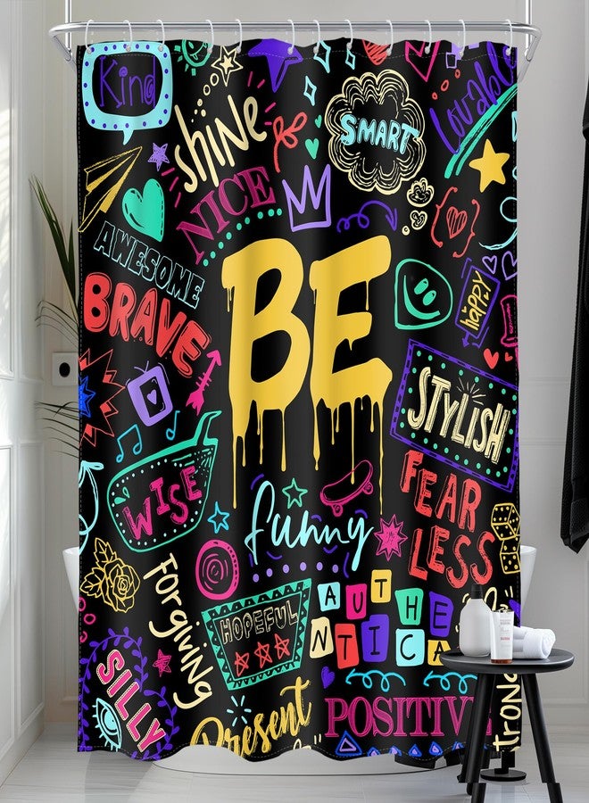AMBZEK Kids Colorful Quotes Shower Curtain 60Wx72L Inch Funny Neon Positive Be Motivational Inspirational Versers Modern Teens Cool Fabric Waterproof Polyester Bathroom Decor Set with 12 Pack Hook - Image 1