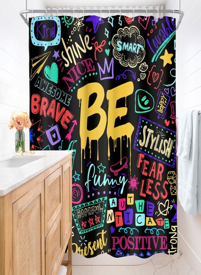 AMBZEK Kids Colorful Quotes Shower Curtain 60Wx72L Inch Funny Neon Positive Be Motivational Inspirational Versers Modern Teens Cool Fabric Waterproof Polyester Bathroom Decor Set with 12 Pack Hook - Image 4