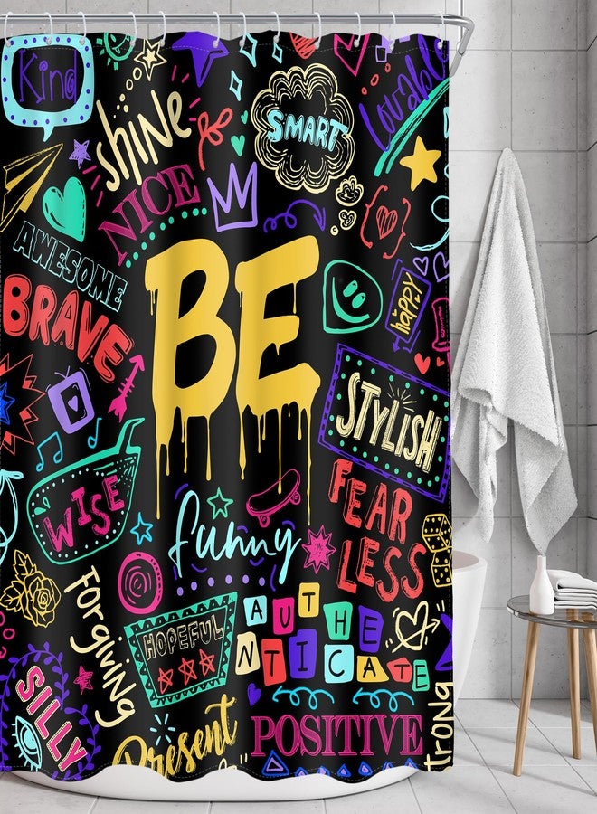 AMBZEK Kids Colorful Quotes Shower Curtain 60Wx72L Inch Funny Neon Positive Be Motivational Inspirational Versers Modern Teens Cool Fabric Waterproof Polyester Bathroom Decor Set with 12 Pack Hook - Image 2