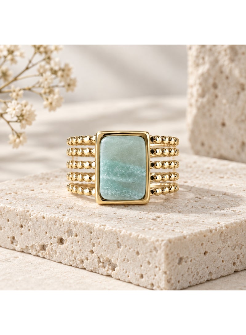 ITSMOS Genuine Amazonite Ring 316L Stainless Steel Bold Gold Plated Healing Crystal Maximalist Heirloom Boho Bands for Women - Image 2