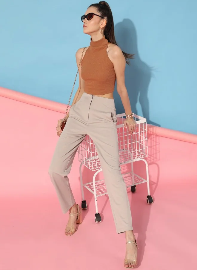 STREET 9  Beautiful Grey Solid Peg Trousers for Women for Women | Best Price UAE