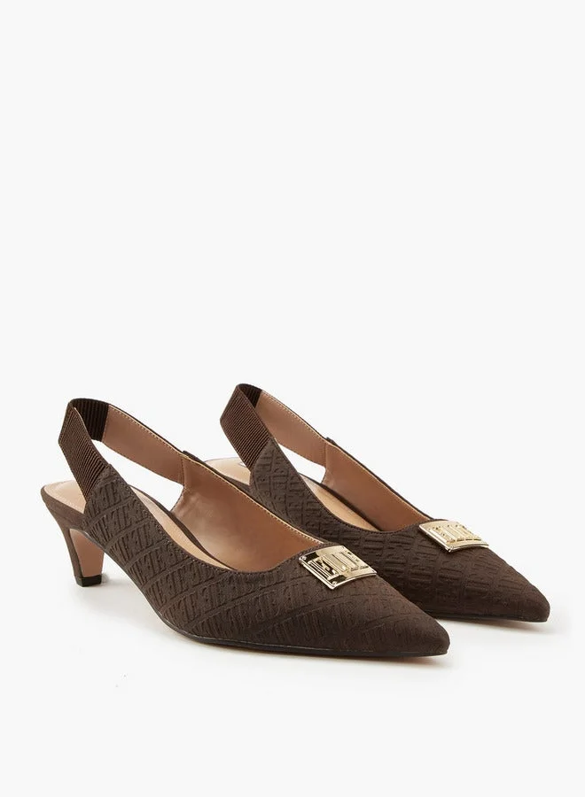 ELLE Women's Monogram Embossed Slingback Shoes with Metal Accent