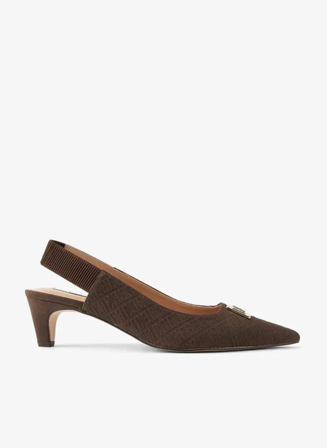 ELLE Women's Monogram Embossed Slingback Shoes with Metal Accent