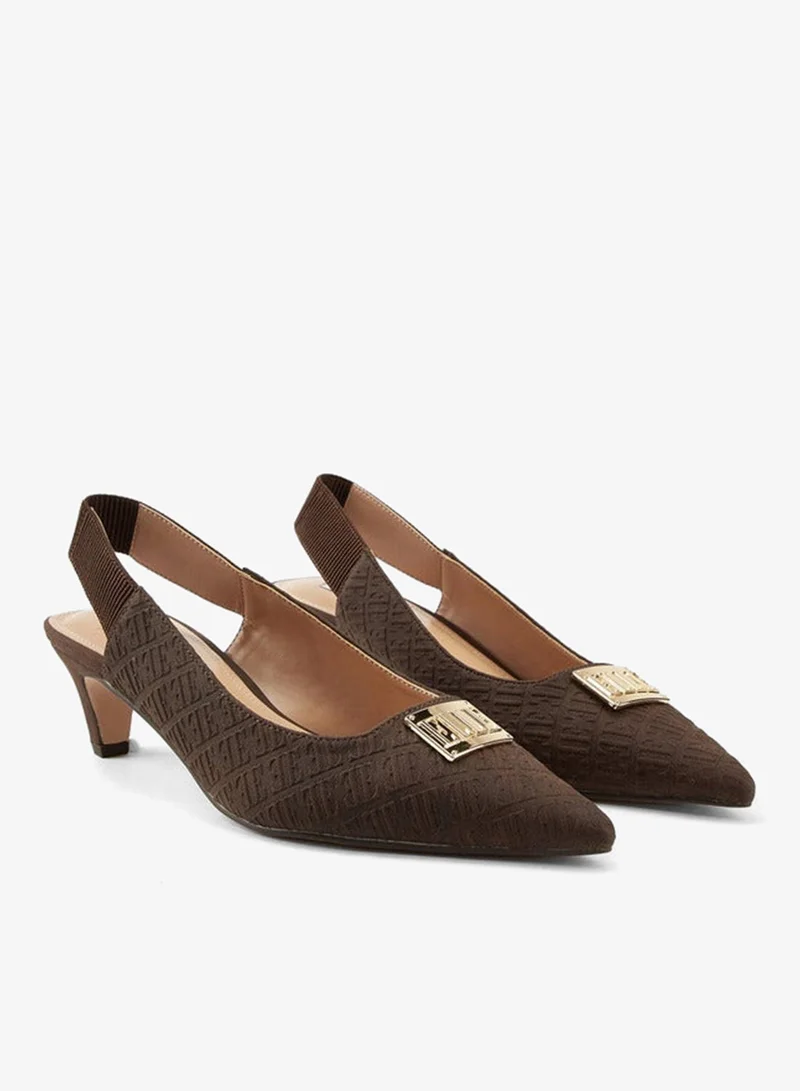 ELLE Women's Monogram Embossed Slingback Shoes with Metal Accent