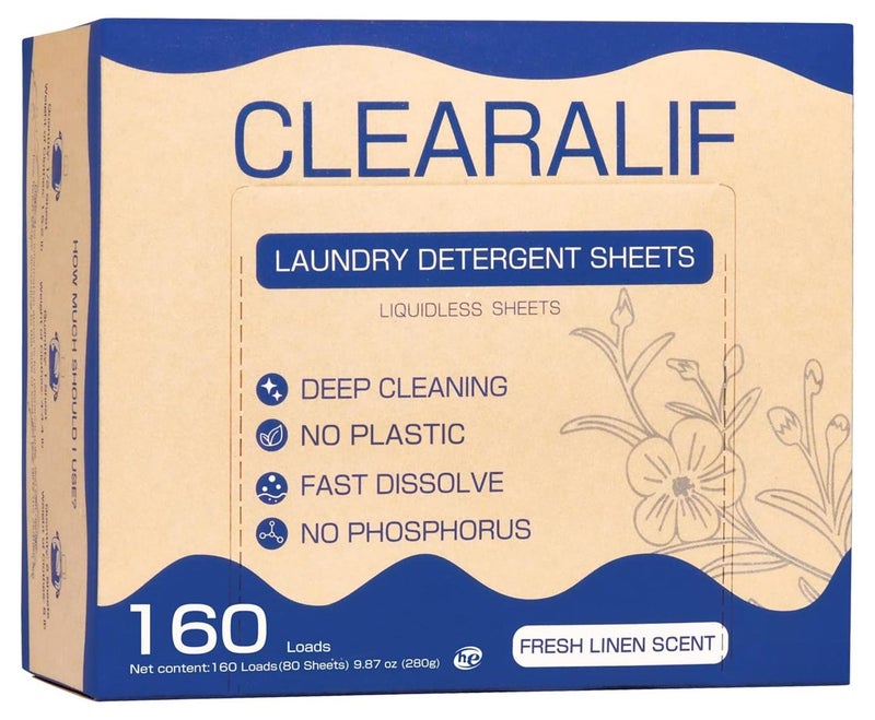 CLEARALIF Laundry Detergent Sheets Fresh Linen 160 Loads, 80 Sheets - Image 1