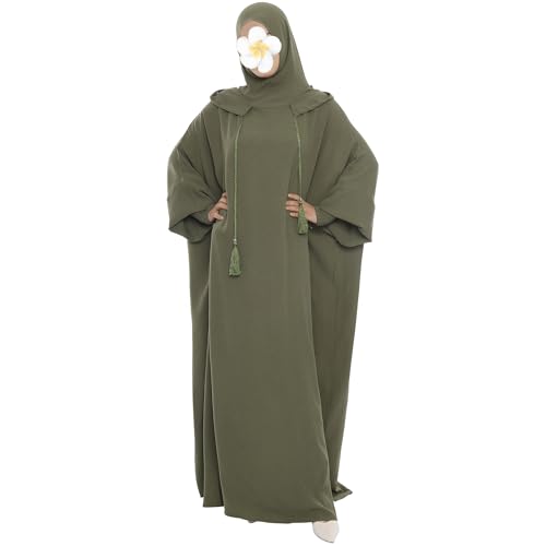 khalat Muslim Prayer Dress Abaya Solid One-Piece Hoodie Abaya Dress for Women Long Maxi Dress Islamic Dubai Jilbab Army Green - Image 2