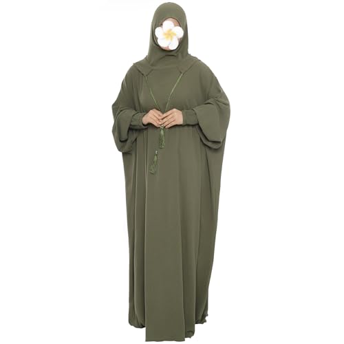 khalat Muslim Prayer Dress Abaya Solid One-Piece Hoodie Abaya Dress for Women Long Maxi Dress Islamic Dubai Jilbab Army Green - Image 4
