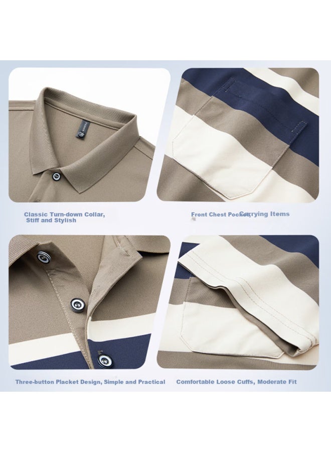 Treasure Sheep Bao Cai Yang Men's Ice Silk Striped Short Sleeve T-shirt Dad Summer Polo Shirt Half Sleeve Middle-aged And Elderly Men's Top Father's Day Gift - Image 4