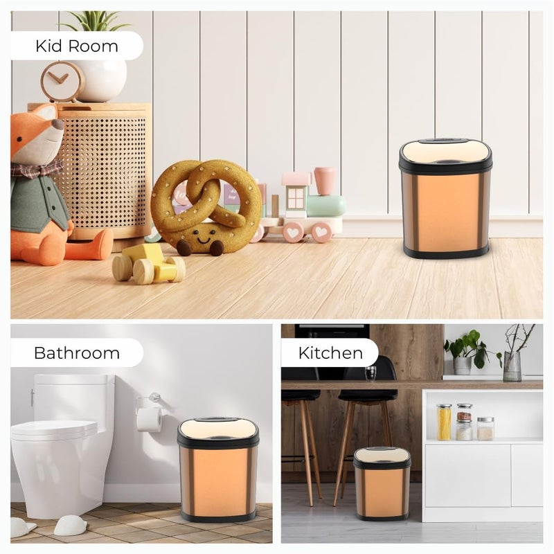 Ninestars DZT-12-13 Automatic Touchless Infrared Motion Sensor Dustbin with Lid| Stainless Steel Bin for Home, Office, Hotel, Bathroom, Kitchen| Fits 2C Batteries | 12 Litres- Gold - Image 5
