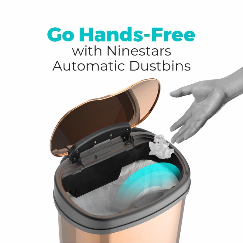 Ninestars DZT-12-13 Automatic Touchless Infrared Motion Sensor Dustbin with Lid| Stainless Steel Bin for Home, Office, Hotel, Bathroom, Kitchen| Fits 2C Batteries | 12 Litres- Gold - Image 2
