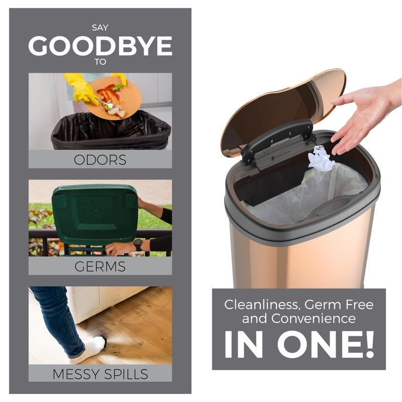 Ninestars DZT-12-13 Automatic Touchless Infrared Motion Sensor Dustbin with Lid| Stainless Steel Bin for Home, Office, Hotel, Bathroom, Kitchen| Fits 2C Batteries | 12 Litres- Gold - Image 3