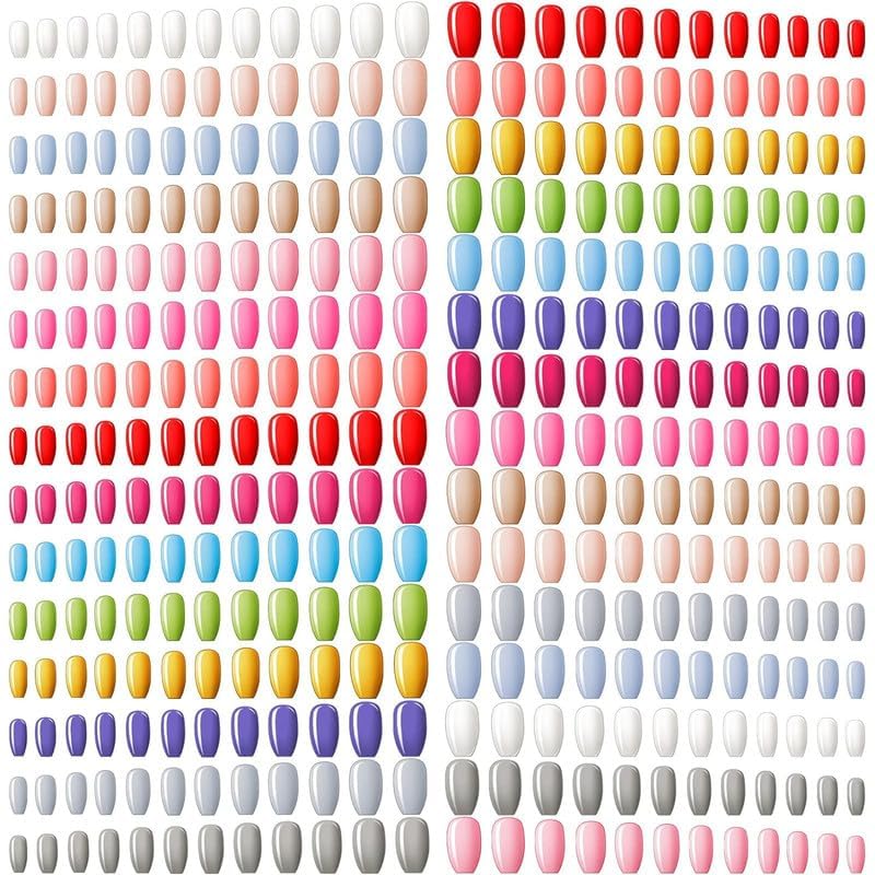 Maitys 720 Pieces 30 Sets Medium Square False Artificial Nails Ballerina Coffin Press on Nails Solid Color Full Cover Glossy Fake Nails Tips for Women Girls DIY Nail (Bright Colors) - Image 2