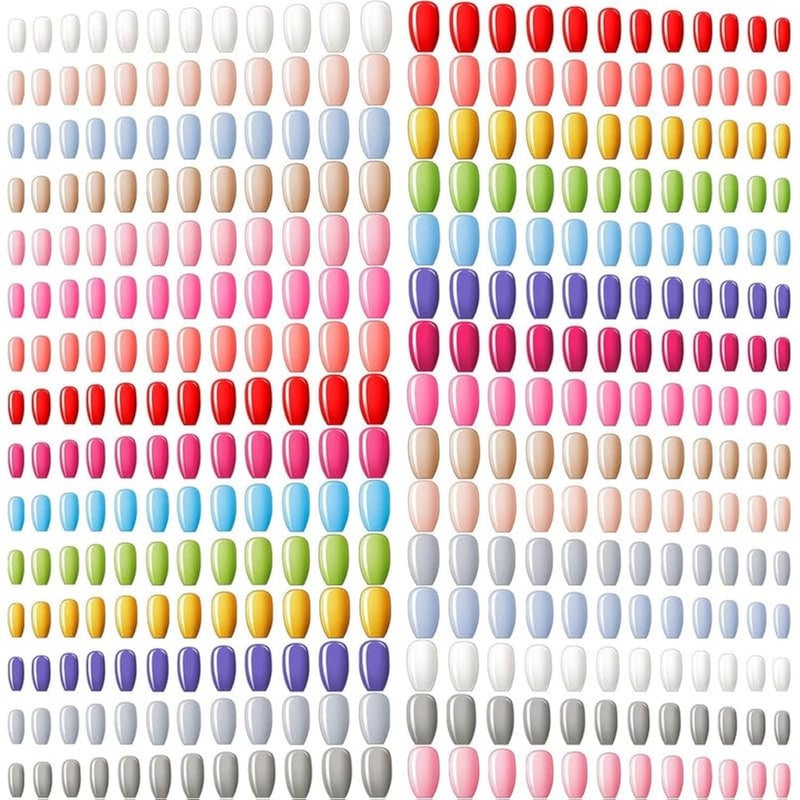 Maitys 720 Pieces 30 Sets Medium Square False Artificial Nails Ballerina Coffin Press on Nails Solid Color Full Cover Glossy Fake Nails Tips for Women Girls DIY Nail (Bright Colors) - Image 1