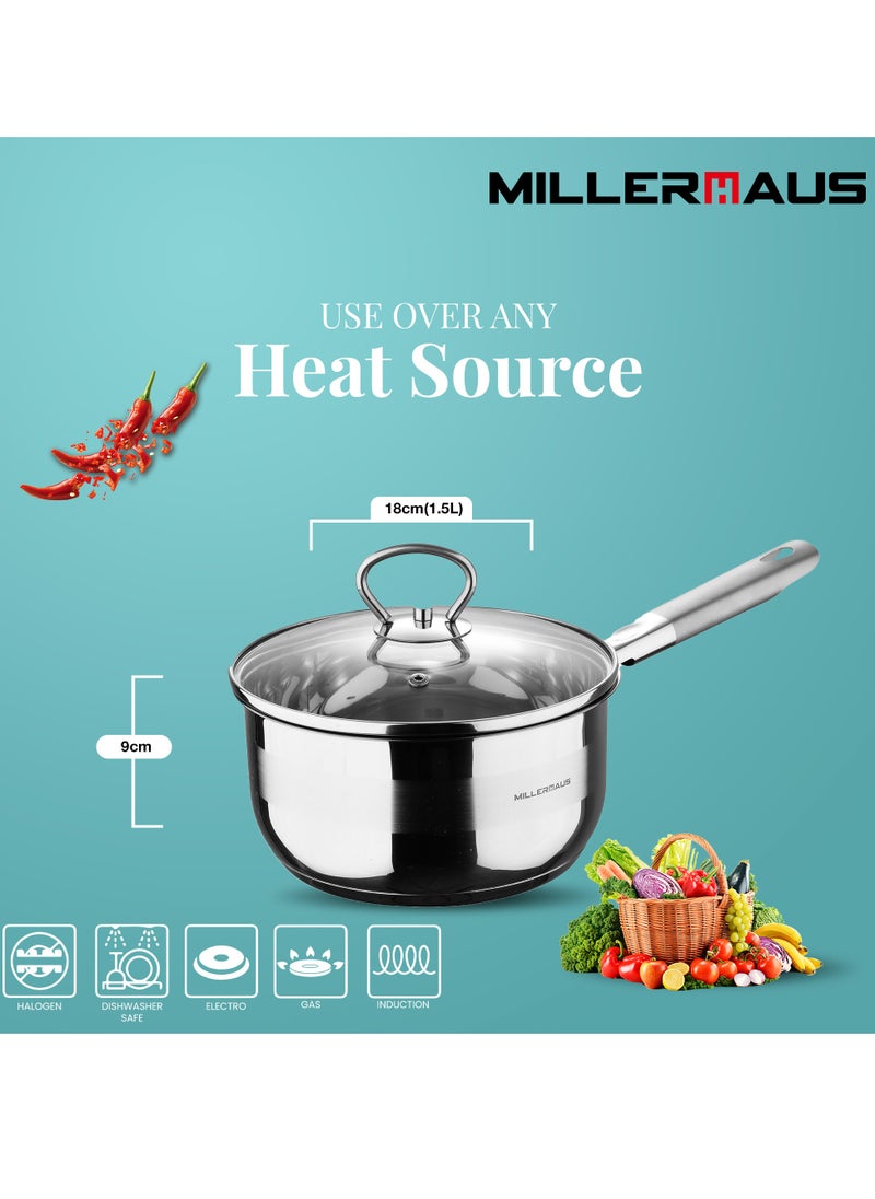 MILLERHAUS - Millerhaus Inline Saucepan 18cm Stainless Steel - Image 1
