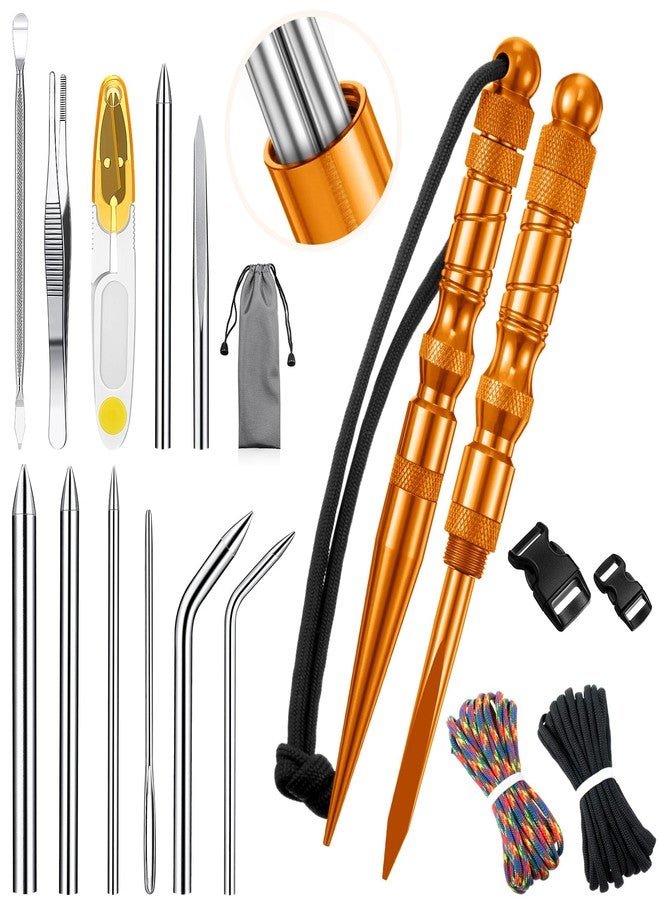 Shimeyao 12 Pcs 2025 Update Paracord FID Knotter Tools Set Stainless Steel Marlinspike Set Stitching Lacing Needles Smoothing Knotter Tools for Marlinspike Paracord Leather Other Cords(Orange) - Image 1