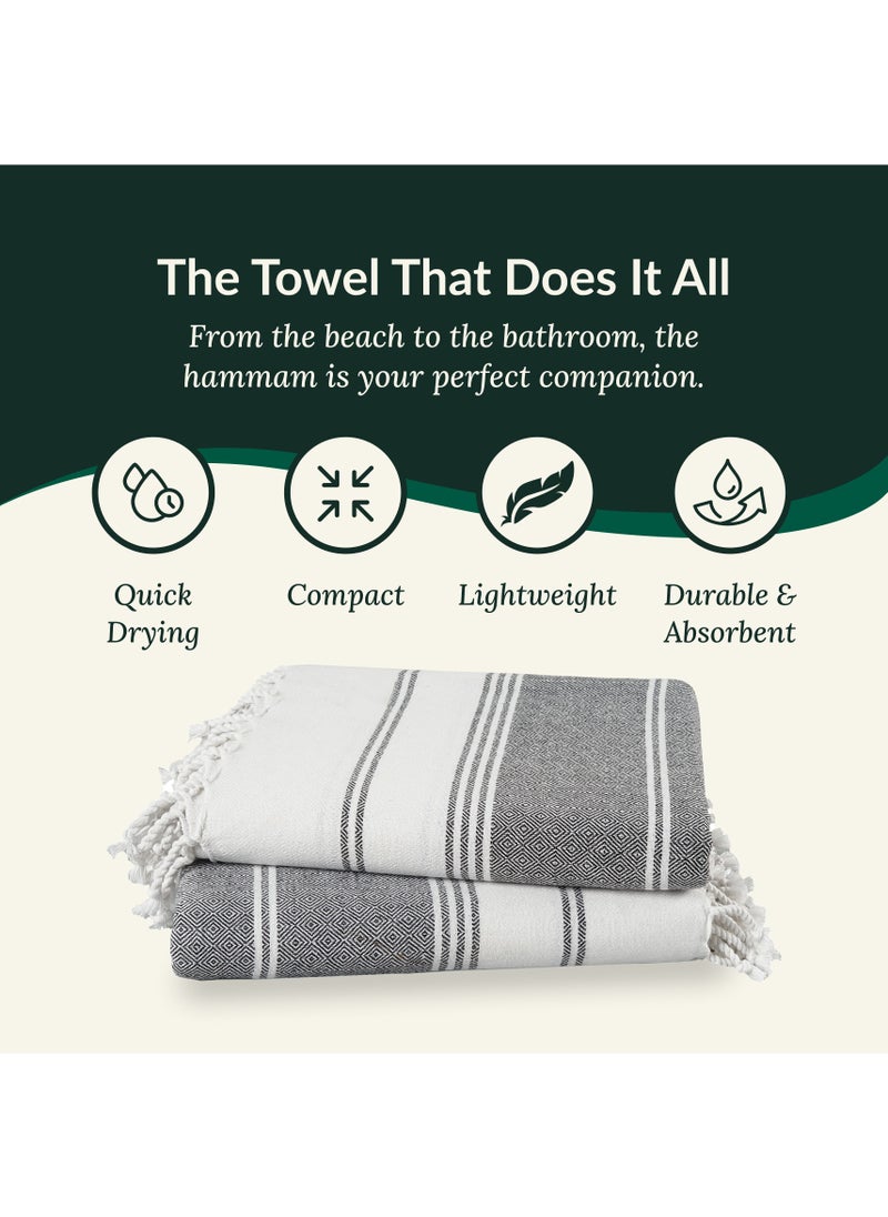 Cloud Scape Linen Turkish Beach Towel Set of 2, 39x71 inches Oversized Lightweight 100% Cotton Hammam Towel, Ebony  - Image 2
