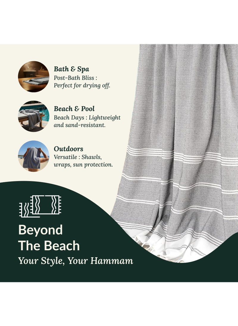 Cloud Scape Linen Turkish Beach Towel Set of 2, 39x71 inches Oversized Lightweight 100% Cotton Hammam Towel, Ebony  - Image 4