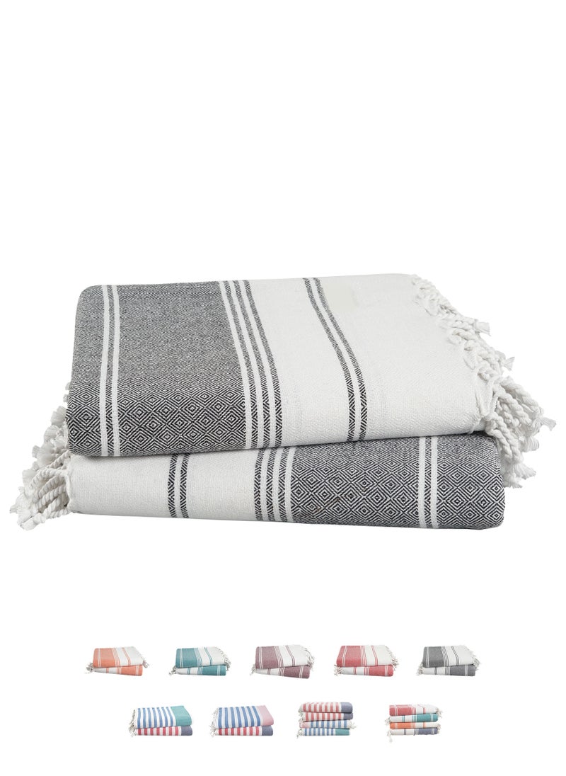 Cloud Scape Linen Turkish Beach Towel Set of 2, 39x71 inches Oversized Lightweight 100% Cotton Hammam Towel, Ebony  - Image 1