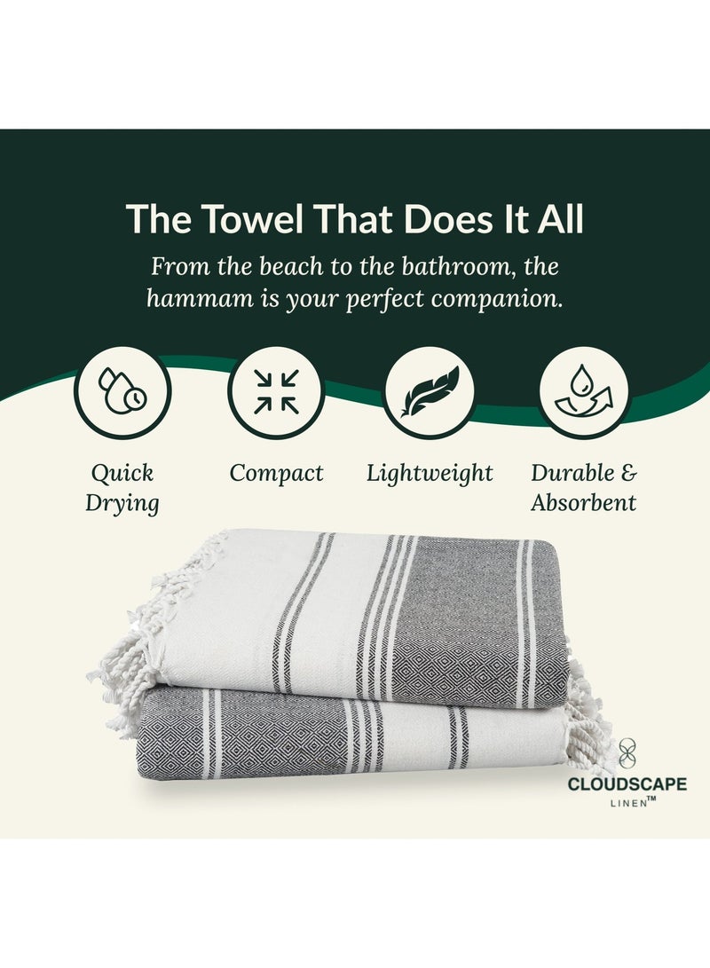 Cloud Scape Linen Turkish Beach Towel Set of 2, 39x71 inches Oversized Lightweight 100% Cotton Hammam Towel, Ebony - Image 3
