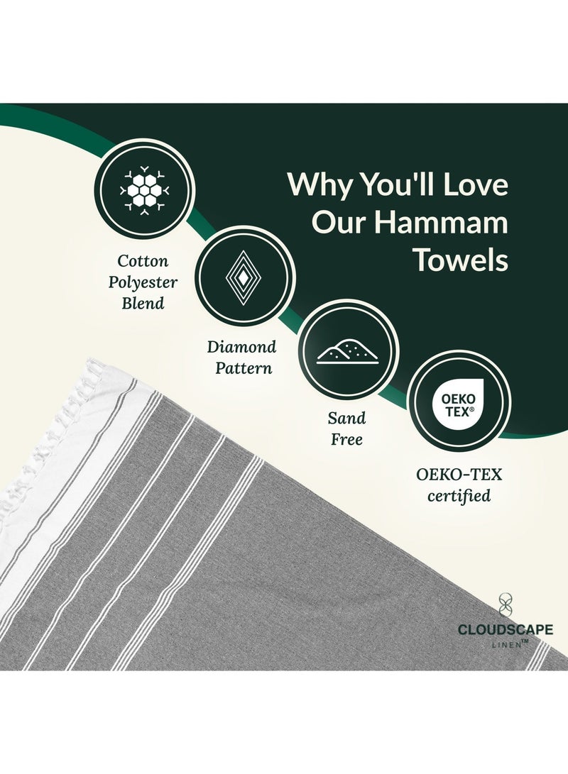 Cloud Scape Linen Turkish Beach Towel Set of 2, 39x71 inches Oversized Lightweight 100% Cotton Hammam Towel, Ebony - Image 4