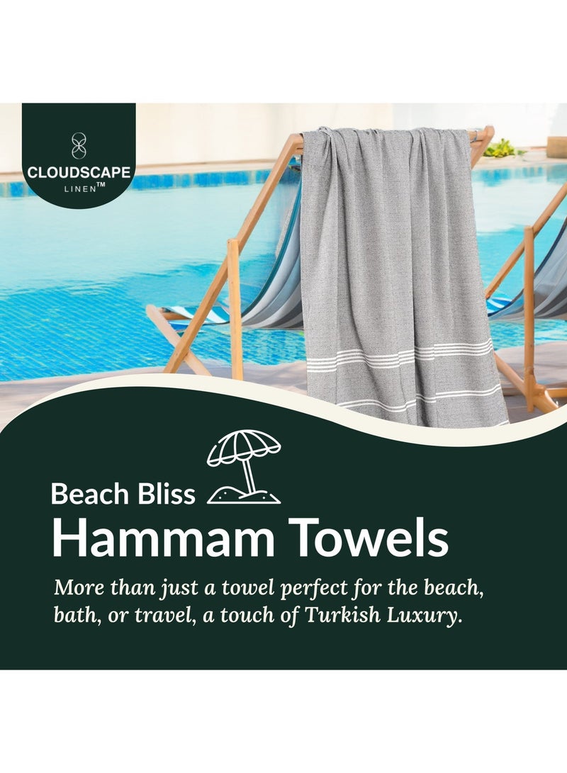 Cloud Scape Linen Turkish Beach Towel Set of 2, 39x71 inches Oversized Lightweight 100% Cotton Hammam Towel, Ebony - Image 2
