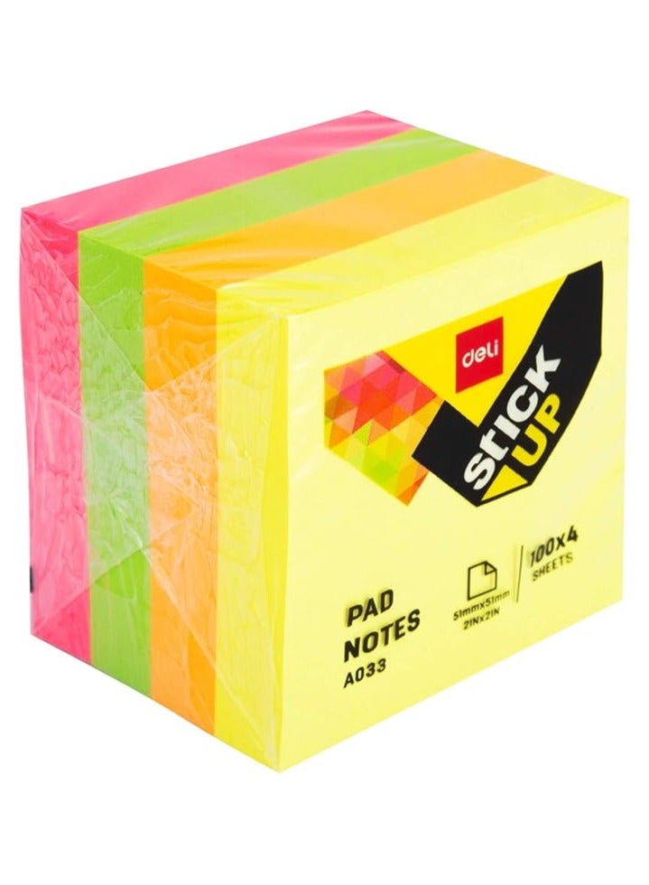ديلي ملاحظات لاصقة من Deli مقاس 51 × 51 مم 2 بوصة × 2 بوصة 100 × 4 أوراق - Image 1
