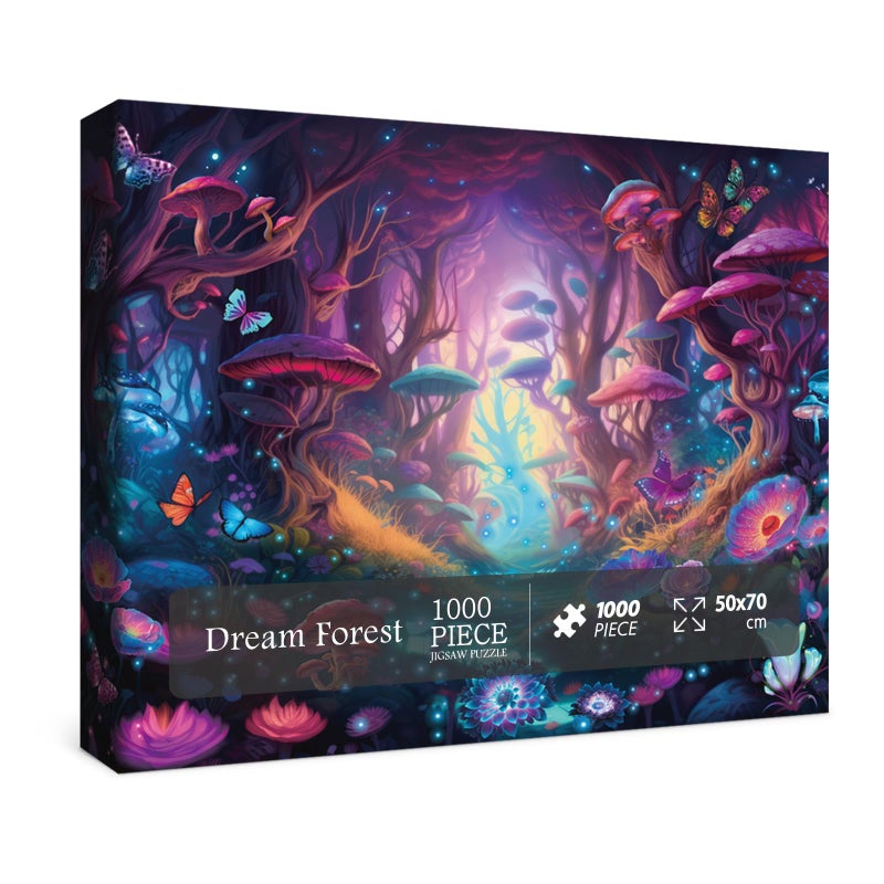 BBOLDIN Magical Forest Puzzles Mushroom 1000 Pieces for Adults Glow Art Jigsaw Puzzles Butterfly Glitter Flower Jigsaw Puzzle Collage Puzzles as Family Game - Image 3