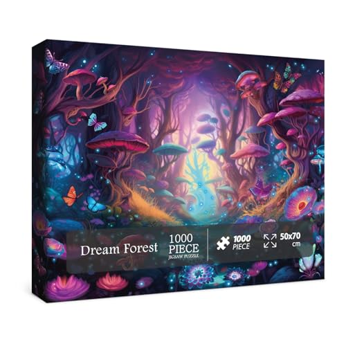 BBOLDIN Magical Forest Puzzles Mushroom 1000 Pieces for Adults Glow Art Jigsaw Puzzles Butterfly Glitter Flower Jigsaw Puzzle Collage Puzzles as Family Game - Image 1