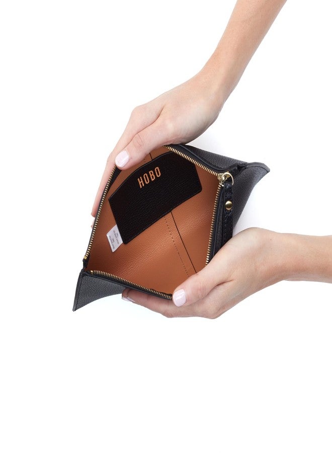 HOBO Vida Leather Wristlet or Clutch with Zipper Closure, Interior Credit Card Organizer, Minimalist Design - Fits in Purse, Black/Biscuit - Image 3