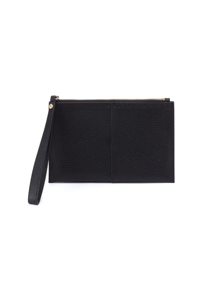 HOBO Vida Leather Wristlet or Clutch with Zipper Closure, Interior Credit Card Organizer, Minimalist Design - Fits in Purse, Black/Biscuit - Image 1