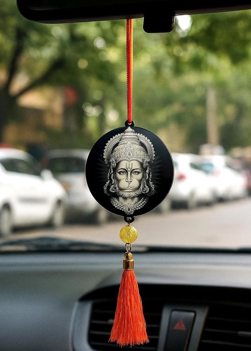 F STUDIO Lord Acrylic Car Hanging Ornament | Double Sided Religious Dashboard Decor | Laser Engraved Showpiece for Car, Home, Office – 7.5 x 7.5 cm (Hanuman ji) - Image 1