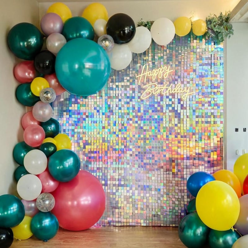 Kate Shimmer Wall Backdrop Silver Iridescent Square Sequin Wall Panel Backdrop Decor for Wedding, Anniversary, Birthday, Party, 36 Panels - Image 2