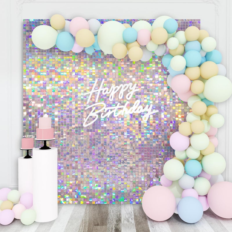 Kate Shimmer Wall Backdrop Silver Iridescent Square Sequin Wall Panel Backdrop Decor for Wedding, Anniversary, Birthday, Party, 36 Panels - Image 1