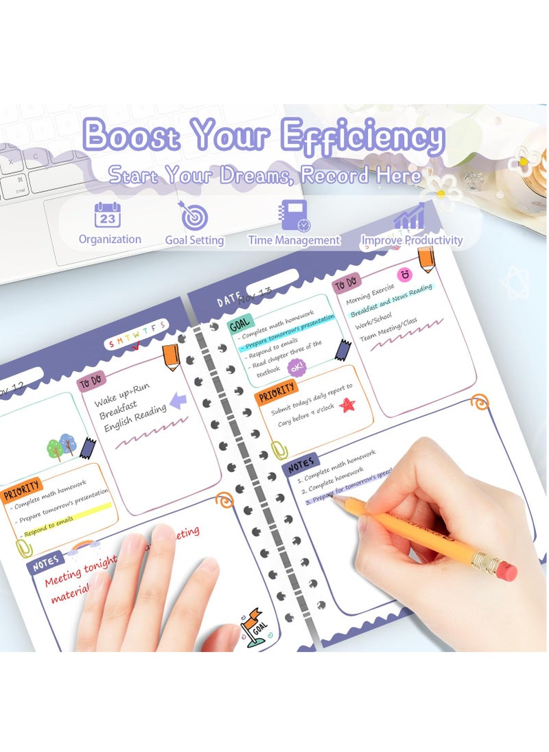 Daily Planner, To Do List Notebook for Work with 64 Sheets, Hourly Schedule for Tasks, Spiral Hardcover, Academic Calendar