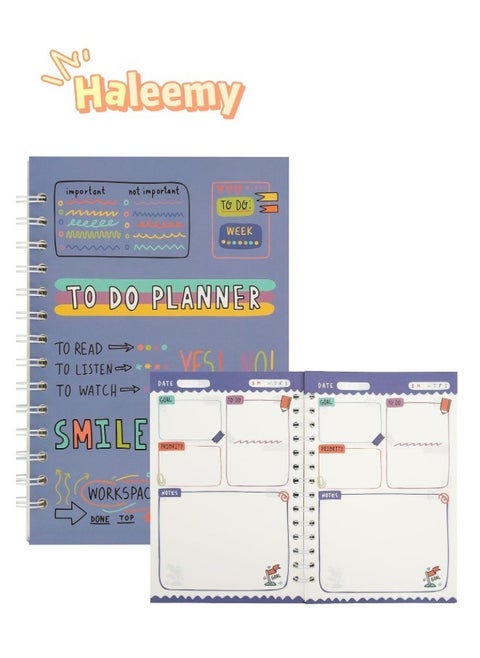 Daily Planner, To Do List Notebook for Work with 64 Sheets, Hourly Schedule for Tasks, Spiral Hardcover, Academic Calendar