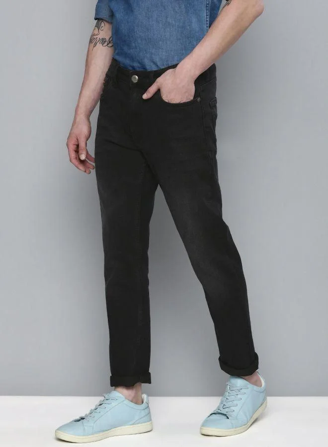 The Indian Garage Co Men Black Mid Rise Slim Fit Solid Jeans