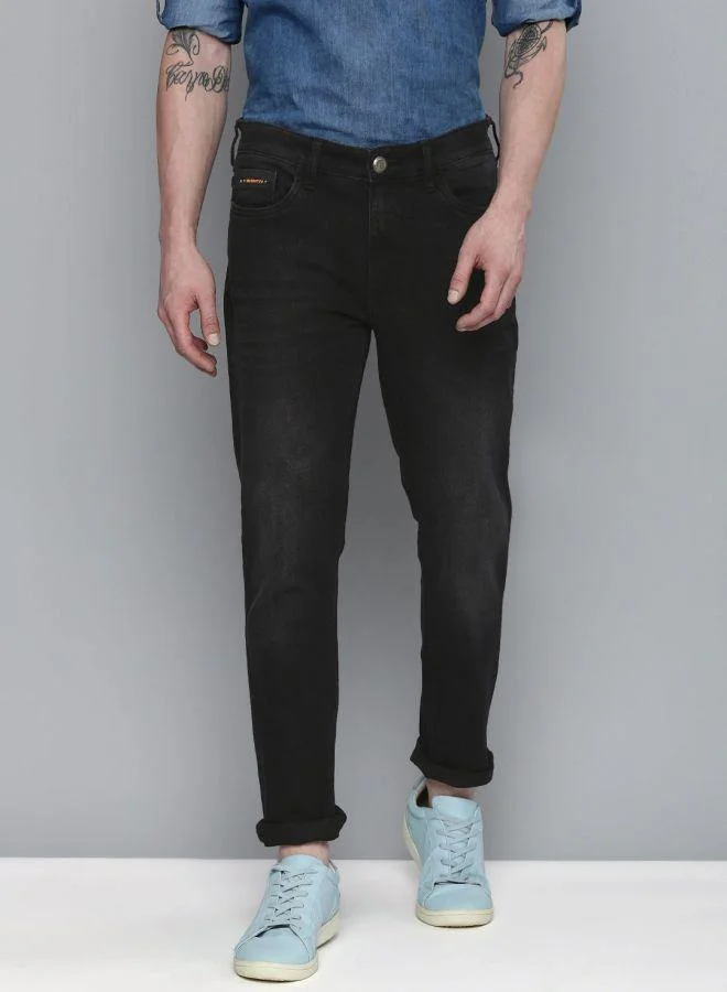 The Indian Garage Co Men Black Mid Rise Slim Fit Solid Jeans
