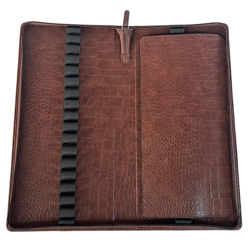 essart Premium PU Leather Men's & Women's 36 Slot Pen case Organizer Pencil Case - Zippered Pen Pencil Bag Pouch for School, Work & Office Marker Case Organizer Colour Croco-Brown - Image 2