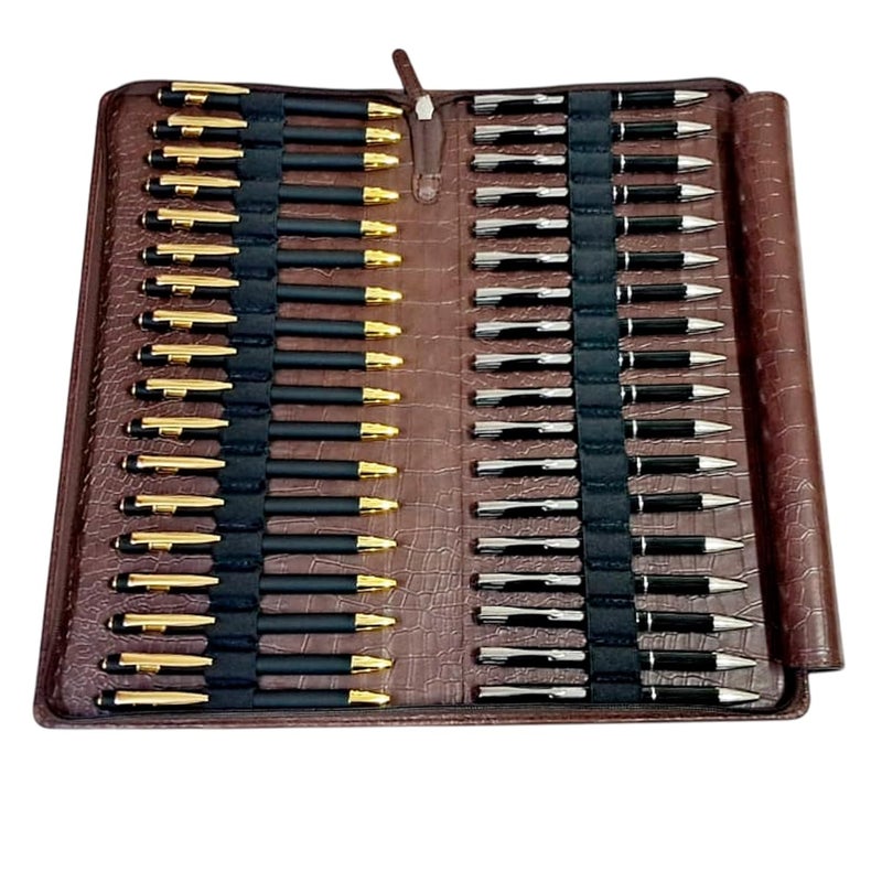 essart Premium PU Leather Men's & Women's 36 Slot Pen case Organizer Pencil Case - Zippered Pen Pencil Bag Pouch for School, Work & Office Marker Case Organizer Colour Croco-Brown - Image 1