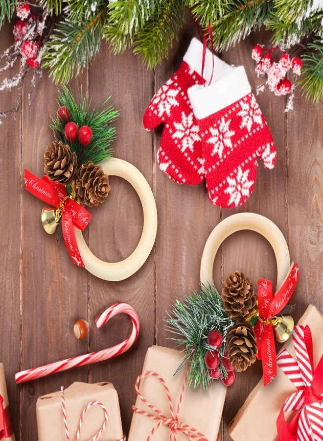 Ayuanb 12 Pcs Christmas Napkin Rings Set, Xmas Pine Cones Poinsettia Wooden Napkin Ring Holders,Handmade Rustic Style Napkin Decoration for Christmas Banquet Dinner Wedding Birthday Table Decor - Image 3