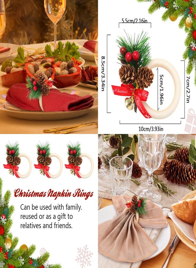 Ayuanb 12 Pcs Christmas Napkin Rings Set, Xmas Pine Cones Poinsettia Wooden Napkin Ring Holders,Handmade Rustic Style Napkin Decoration for Christmas Banquet Dinner Wedding Birthday Table Decor - Image 2
