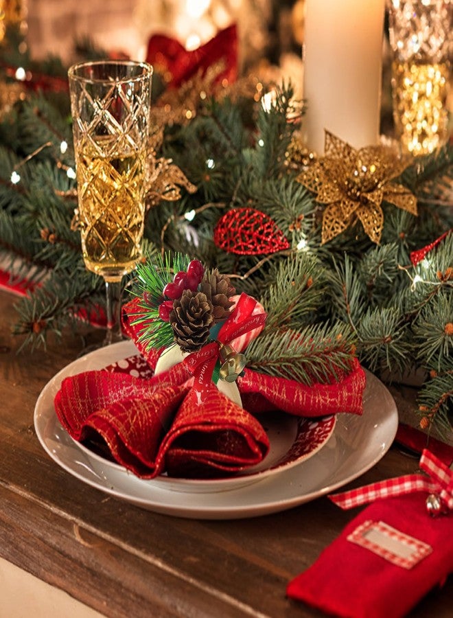 Ayuanb 12 Pcs Christmas Napkin Rings Set, Xmas Pine Cones Poinsettia Wooden Napkin Ring Holders,Handmade Rustic Style Napkin Decoration for Christmas Banquet Dinner Wedding Birthday Table Decor - Image 4