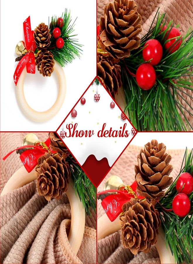 Ayuanb 12 Pcs Christmas Napkin Rings Set, Xmas Pine Cones Poinsettia Wooden Napkin Ring Holders,Handmade Rustic Style Napkin Decoration for Christmas Banquet Dinner Wedding Birthday Table Decor - Image 5