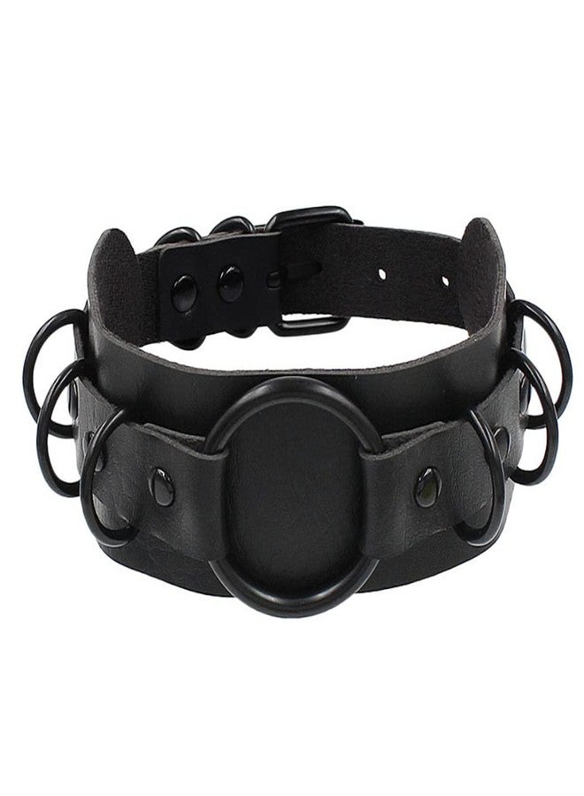 Obmyec Gothic Leather Choker Necklace Punk Choker Collar Rings Nightclub Party Adjustable Necklaces Chain for Women(black) - Image 1