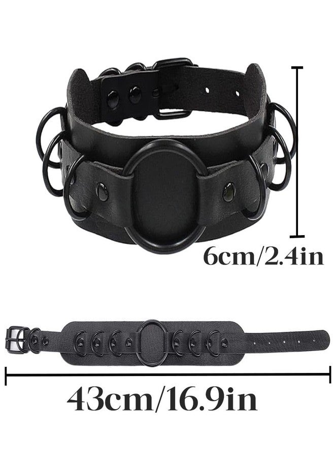 Obmyec Gothic Leather Choker Necklace Punk Choker Collar Rings Nightclub Party Adjustable Necklaces Chain for Women(black) - Image 5